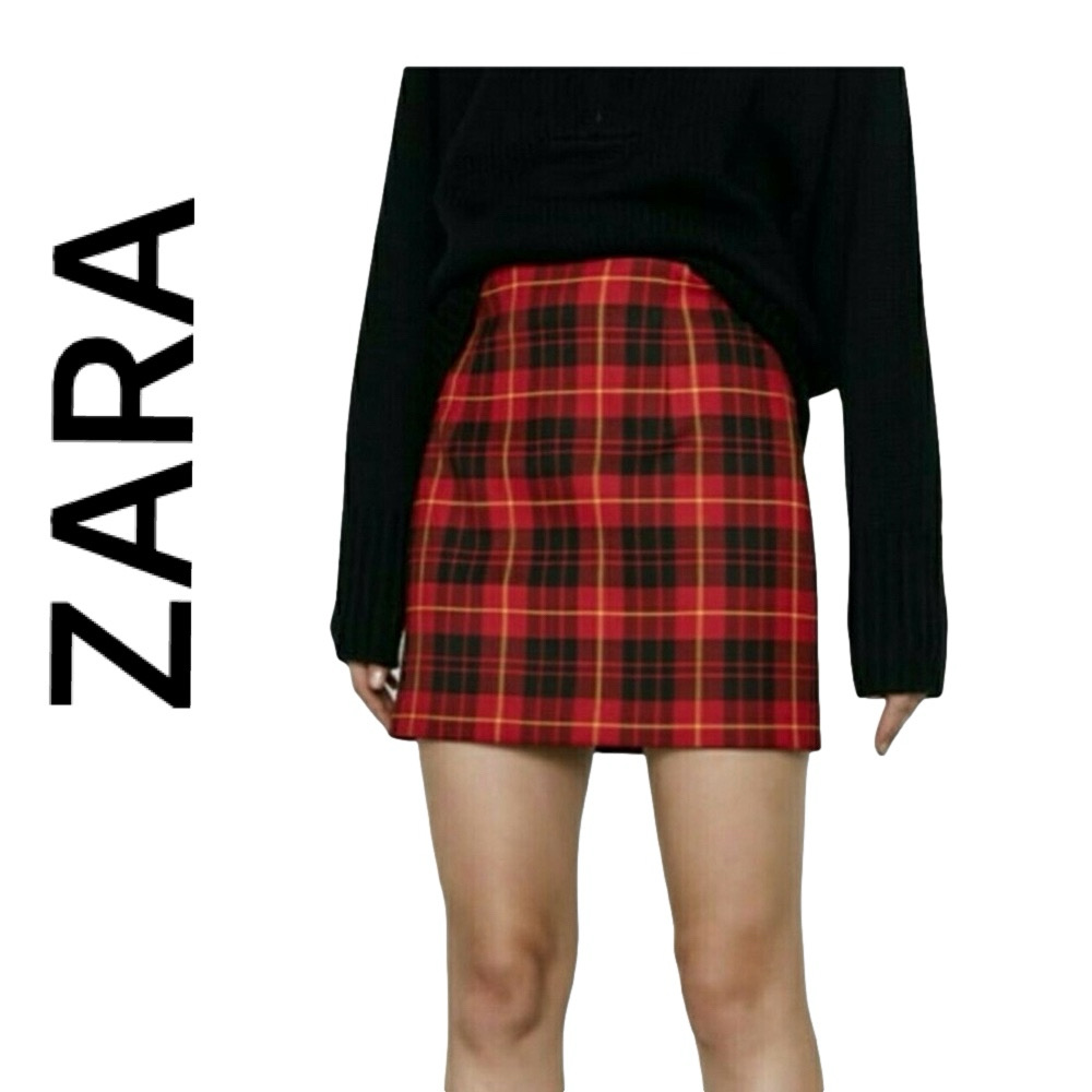 Zara Plaid Red Tartan Mini Skirt